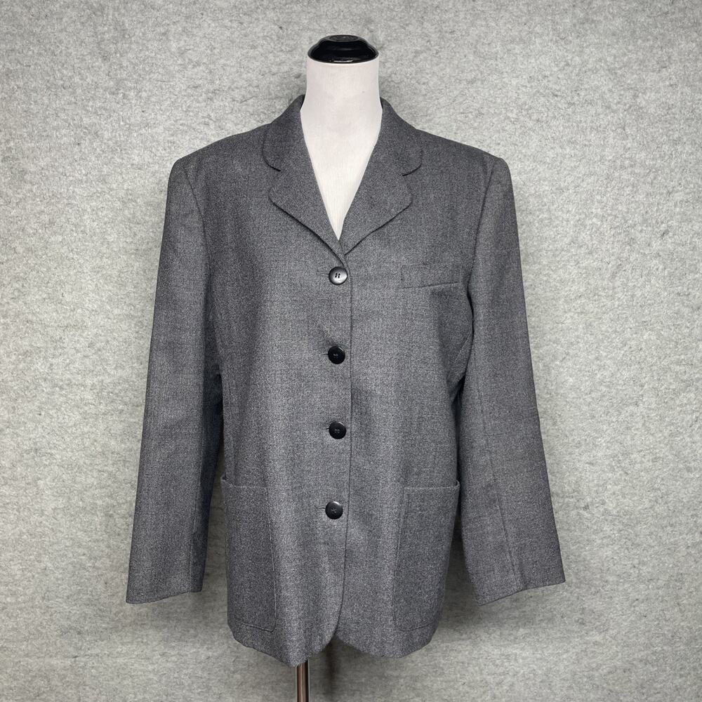 VTG 80s Giorgio Sant Angelo Womens 14 Gray Pure Wool Blazer Lined Career Jacket